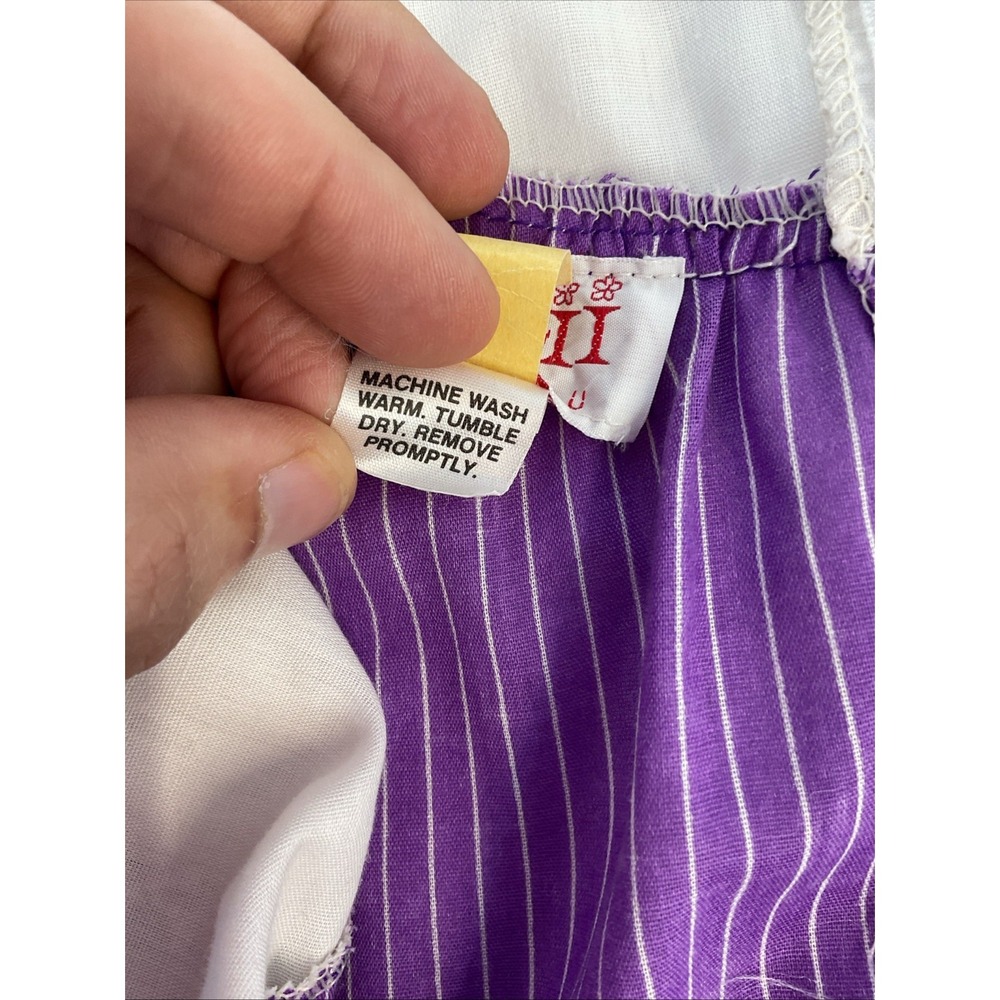 VTG Nalii Honolulu Hawaiian eyelet trim purple stripe Maxi Dress Boho 13/14 - Picture 5 of 8